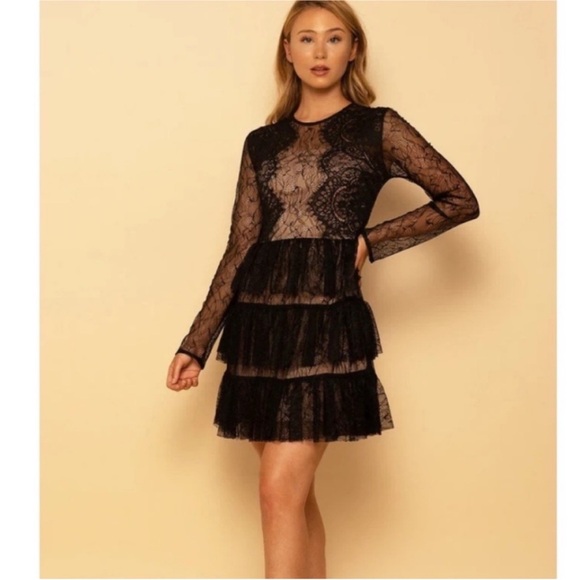Do+Be Ruffle Hem Lace Mini Dress - Picture 1 of 7